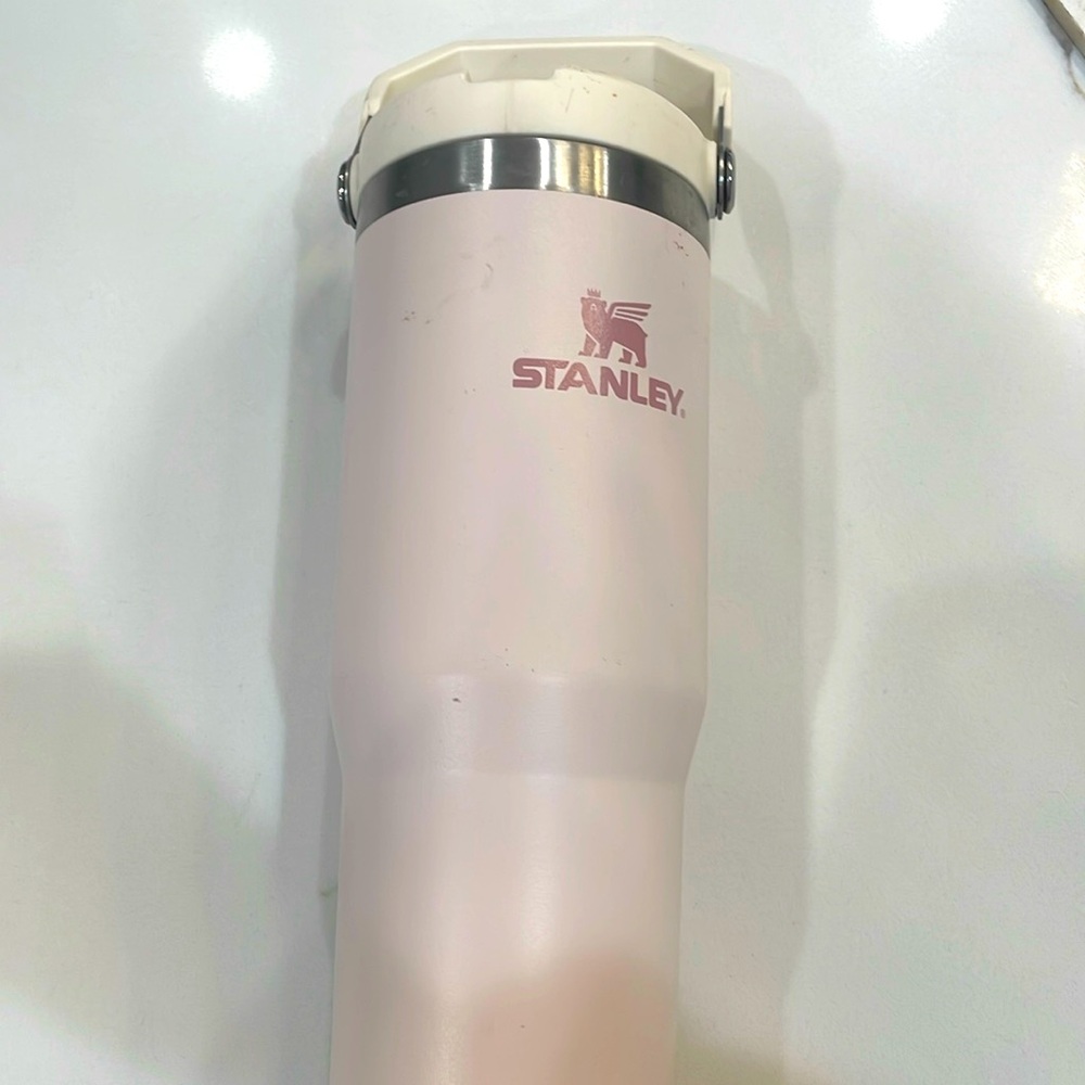 Pink and white Stanley tumbler
